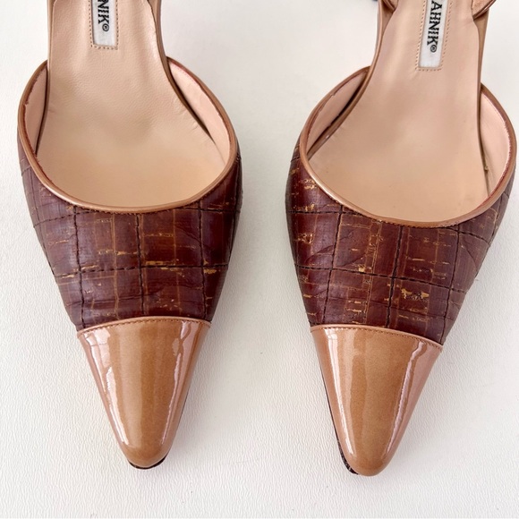 MANOLO BLAHNIK | Vintage SlingBack Pointed Toe Kitten Heel Leather Brown Tan 40 - Picture 4 of 15